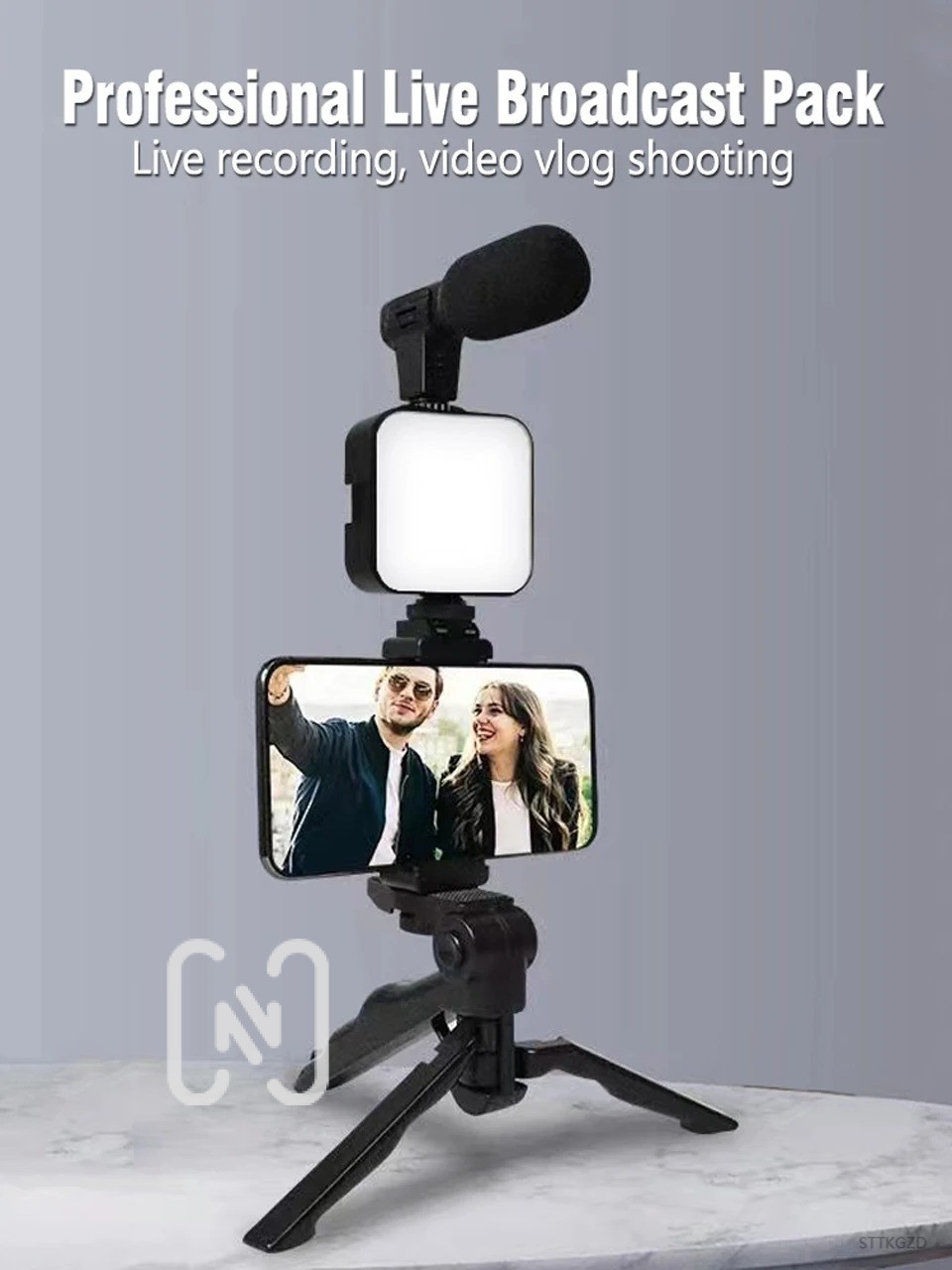 Kit Video e Vlogging com Tripé, Suporte do telefone, Mini Microfone, LED Luz de preenchimento